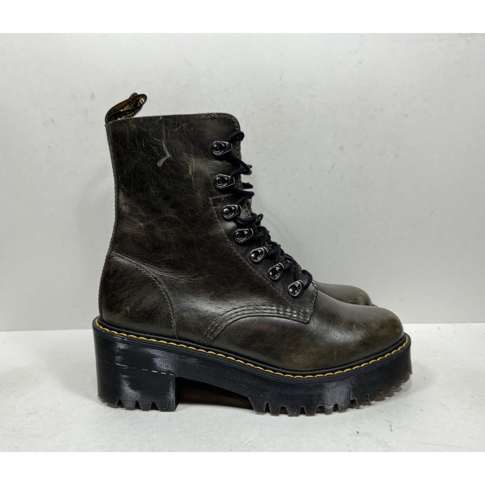 Dr. Martens Leona Brown Leather Heeled Boots Women's Size 9 Shoes
